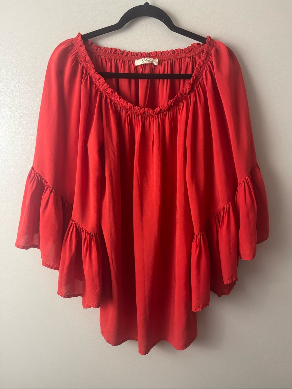Elan Red Peasant Tunic One Size Boho Folk